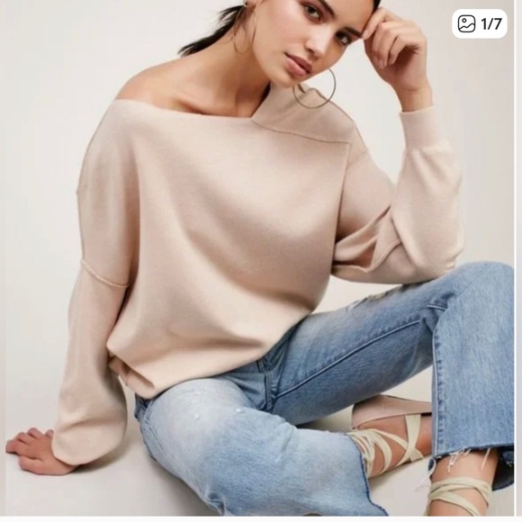 FREE PEOPLE Asymmetrical Neck Dolman Long Sleeve Sweater XS - Picture 2 of 8